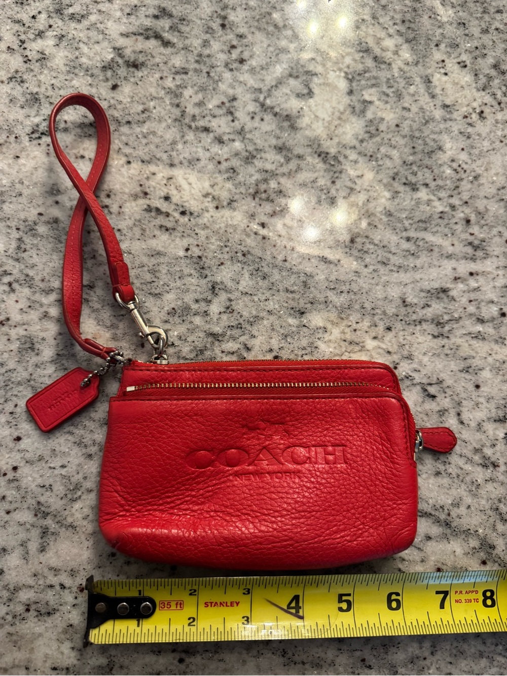 Coach Red Pebbled Leather Double-Zip Wristlet Wallet